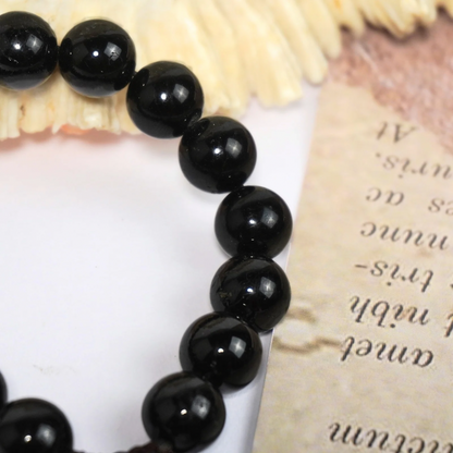 Black Onyx Handmade Bracelet 10-12mm beads with Snake knot - Protection Crystal