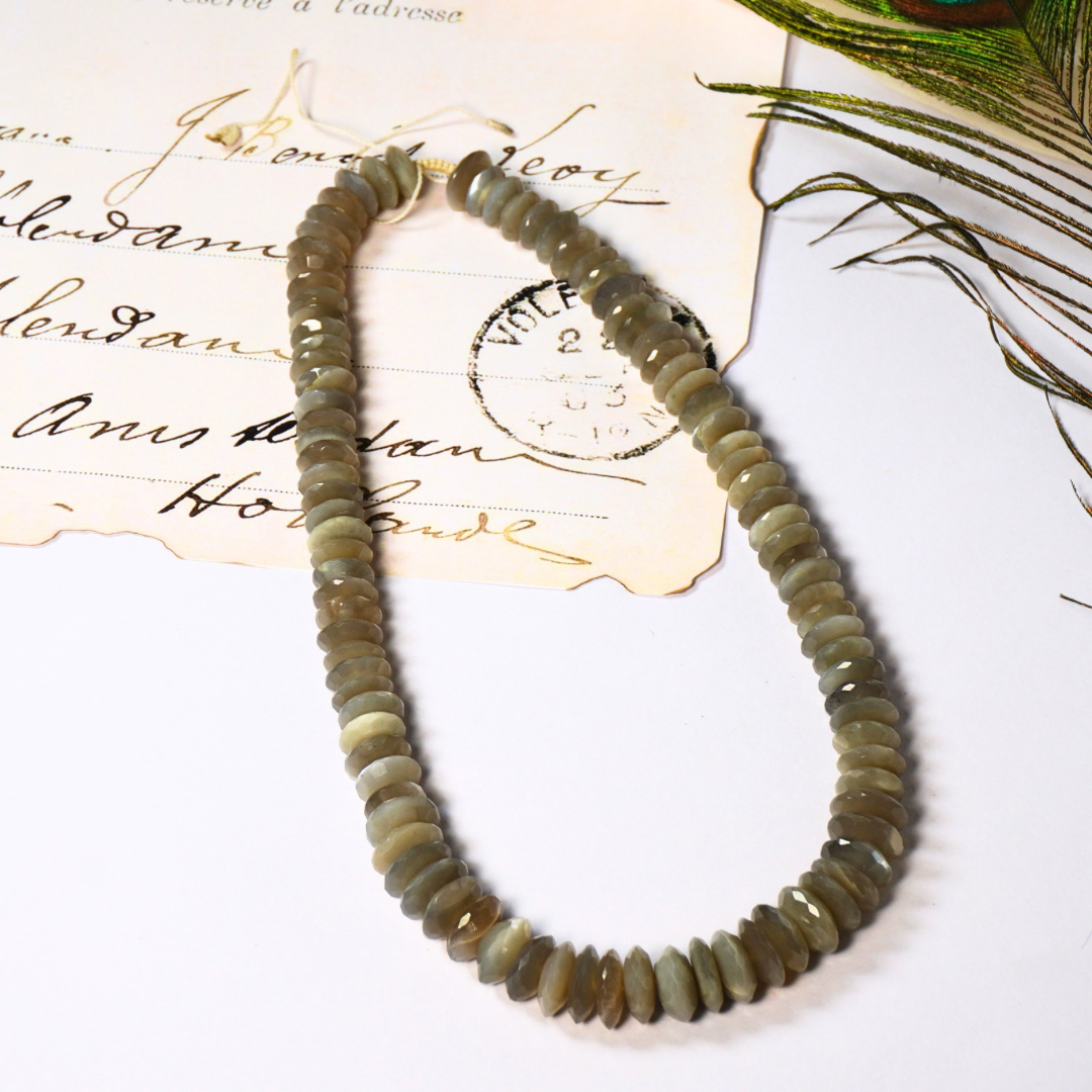 Grey Moonstone German Cut Necklace with snake knot